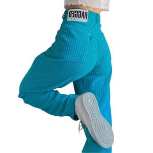 Ragged Priest x FP High Rise Waist Teal Turquoise Chunky Corduroy Mom Pants 28